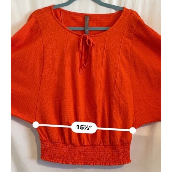 Anthropologie Shirt Doleman Sleeve Smocked Cuffs & Waist Orange Women’s Size M - Picture 7 of 8